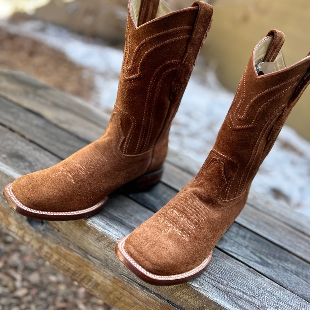 Los Altos Classic Brown Full Suede Square Toe Cowboy Boots Size 8 EE